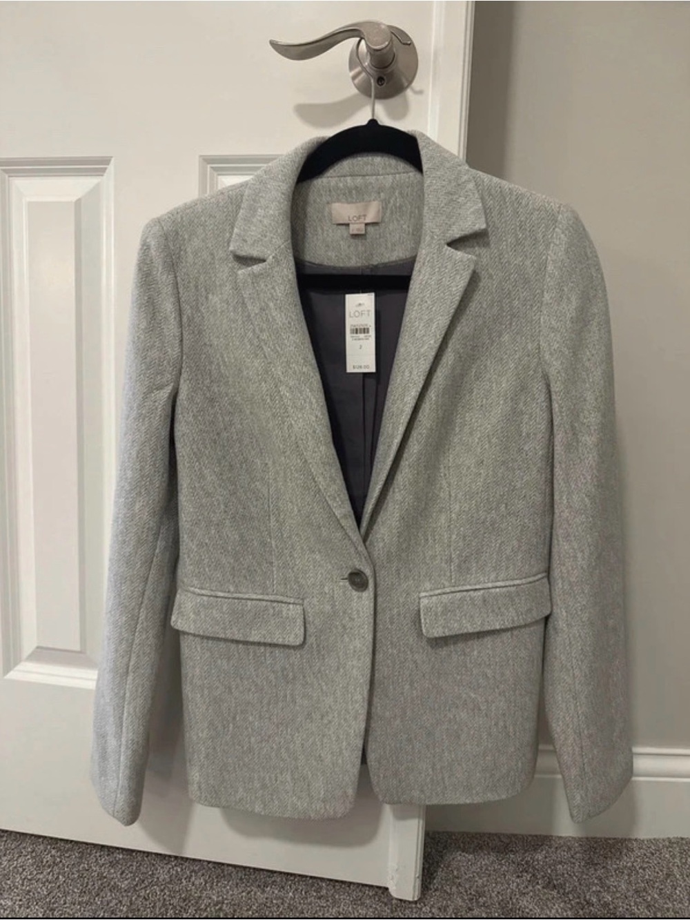 LOFT Light Gray Single-Button Tailored Blazer